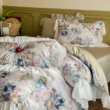 1000TC Egyptian Cotton Vintage French Lace Ruffles Floral Print Bedding Set Duvet Cover Set Bed Sheet/Fitted Sheet Pillowcases