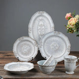 Baroque Vintage Plates Dinnerware Embossed Pattern Plate Sets Tableware Dishes Dinner Plates Set Dish Dining Tables Charger Full