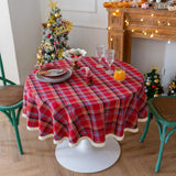 Christmas decorative Plaid Tablecloth With Tassels Red And Green Table Cover For Home Party Dining Decor