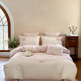 100% Cotton Flowers Embroidery Luxury Bedding Set Double Queen King Size Duvet Cover Set Flat/Fitted Bed Sheet Pillowcases 4Pcs