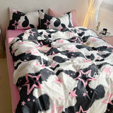 Girls Duvet Cover Pink Bow Kawaii Bedding Set Polyester Bedclothes Sheet Pillowcase Twin Full Queen Size Ins Floral Bedspread
