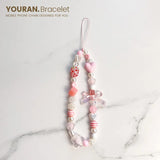 Funny Bear & Flower Heart Bead Pendant Phone Bracelet Wristband Chain Bag jewelry Lanyard Charm