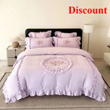 4Pcs Rose Flowers Embroidery Bedding Set Double King Queen Size Pink Girls Bedroom Duvet Cover Flat/Fitted Bed Sheet