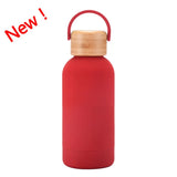 350ML Small Mouth THERMOS CUP Portable Handle Bamboo Wood Cover Vacuum Double Stainless Steel Simple Outdoor MINI WATER BOTTLE