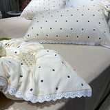 Ins Polka Dots Bedding Set Simple Print Duvet Cover Set With Pillowcases Flat Fitted Sheet Washed Cotton Skin Friendly For Adult