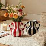 Retro Stripe Ceramic Vase, Elegant Minimalist Home Decor for Living Room Table
