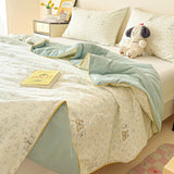 Washed Cotton Printed Summer Quilt Air Conditioner Thin Quilt Machine Washable Lightweight Single Double Bedding Soft Breathable
