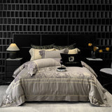 Champagne 1000TC Egyptian Cotton Yarn-dyed Jacquard Embroidery Luxury Bedding Set Duvet Cover Set Bed Sheet Pillowcases 4Pcs