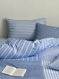 Modern Copenhagen Stripe Bedding Set Pure Cotton Gown Satin Six-Piece Quartet Full Cotton Quilt Cover Bed eet