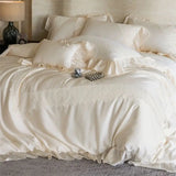 French Lace Ruffles Princess Wedding Bedding Set 1000TC Lyocell Cotton Queen King Size Duvet Cover Bed Sheet Pillowcases 4Pcs