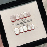 10Pcs Handmade Press on Nails Full Cover Cat Eye Rhinestones Color False Nails Short Square Ballerina Wearable Manicure Nail Tip