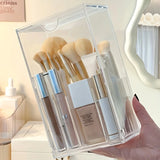 Clear Acrylic Makeup Brush Holder - Adjustable Desktop Organizer for Cosmetics, Storage Box with Multiple Compartments