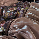 Vintage Flower Prints Organza Lace Ruffles Egyptian Cotton Bedding Set Duvet Cover Bed Sheet/Bed Skirt/Fitted Sheet Pillowcases