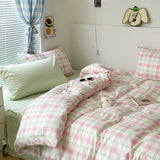 INS Pink Green Lattice Stripe Bedding Set Plaid Duvet Cover Soft Microfiber Bed Linen Twin Full Queen Size Grid Home Textiles