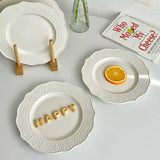 French Embossed Western Dining Plate High-end White Dessert Plates Exquisite Home Ceramic Serving Disc Retro Pasta Tableware