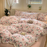 INS Korean Style New Yungan Cotton Wrinkled Double-layer Yarn Lace Bedding Sets