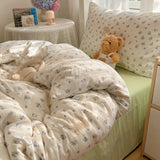 Bedding Set Double Layered Yarn INS Girls Mushroom Soft Washed Cotton Bed Sheet Queen King Size Duvet Set Pillowcase Bed Sheet
