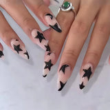Almond Press on Fake Nails 3D Ripple Star False Nails Blue Smudge Detachable Full Cover Nails Tips 3D Shell Pearl Acrylic Nail