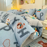 Ikeehome  100% Cotton 4-Piece Duvet Cover Set (1 Duvet Cover 2 Pillowcases 1 sheet), Minimalist Cartoon Design, Ultra-Soft Bedding Set