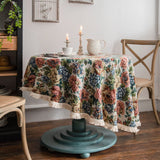 Round Tablecloth with Tassel, Jacquard Thick Table Cloth, Polyester Cotton Table Cover for Home, Wedding Party Decoration