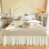 100% Cotton Romantic French Princess Wedding Bedding Set Lace Ruffles Duvet Cover Lace Bed Sheet Bed Skirt Bedspread Pillowcases