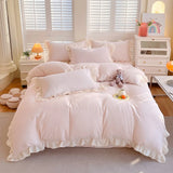Princess Style Bedding Set Soft Bedroom Decor Comforter Duvet Cover Set Pillowcase Bed Sheet Ruffled Quilt Cover Four Pieces Set