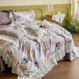 1000TC Egyptian Cotton Vintage French Lace Ruffles Floral Print Bedding Set Duvet Cover Set Bed Sheet/Fitted Sheet Pillowcases