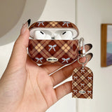 Fashion Girl Retro Style Plaid Bow Pattern Keychain Tag Shockproof Protection Case for AirPods 2 3 4 Pro 2 Earphone Accessories