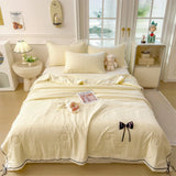 Summer Thin Quilt Ins Girl Bow Seersucker Washed Cotton Summer Quilt Single Dormitory Air Conditioner Blanket Machine Washable