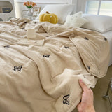 Embroidery Quilt Fluffy Soft Comfort Washed Cotton Embroidery Thin Quilt Machine Washable Blanket Dormitory Single Summer Quilt