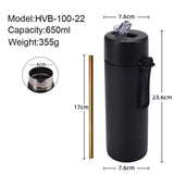 Stainless Steel Thermos Mug, Large Capacity, Portable Silicone Handle with Straw, American Large Capacity, WATER BOTTLE, 650ml