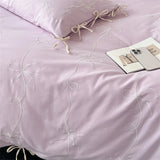 100% Cotton Korean Princess Bow Embroidery Bedding Set Queen King Size Duvet Cover Set Flat/Fitted Bed Sheet Pillowcases 4Pcs