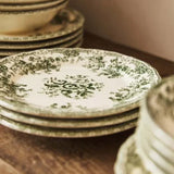 Nordic Flower Pattern Disc Dinner Plate Retro Ceramic Shallow Plate Dessert Plate Dinner Set Plates and Dishes