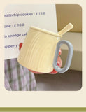 Nordic Style Solid Ceramic Cup Creative Wood Grain Handgrip Cups Household Cute Breakfast Milk Mug Fashion Office Coffee Mugs