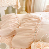 100% Cotton Pleated Lace Ruffles Korean Princess Style Duvet Cover Set Bed Sheet Or Fitted Sheet Pillowcases Girls Bedding Set