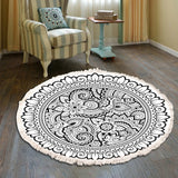 Hand Woven Cotton Linen Carpet Retro Bohemian Round Bedside Geometric Floor Mat Living Room Home Decor Boho Mandala Tassel Rug