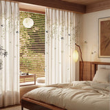 French Embroidered Bird Linen Curtain For Living Room, Privacy Sheer Curtain For Bedroom, Machine Washable，Easy Install Curtain
