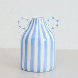 Blue and White Ceramic Vase with Handle, Nordic Boho Small Vases Side Table Flower Centerpiece, Wide Mouth Single Flower Vase