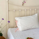 Pure Cotton Pillowcases  Knot Tied Set of Two  Color Versatile Ins Girl's Heart Cotton Fabric Rectangular Shape