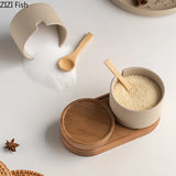 Japanese Kitchen Spice Jar Combination Salt and Pepper Shaker Oil Pot Set Ceramic Seasoning Jar Home Solid Color Seasoning Tool