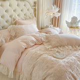 Romantic Floral Lace Embroidered Ruffles Princess Wedding Bedding Set 100% Cotton Duvet Cover Bed Sheet/Fitted Sheet Pillowcases