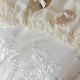 Three-dimensional Rose Lace Ruffles Princess Wedding Bedding Set Egyptian Cotton Duvet Cover Flat/Fitted Bed Sheet Pillowcases