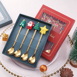 6/4/2PCS Christmas Gift Glod Spoon Fork Set Elk Christmas Tree Decoration Dessert Scoop Fruit Fork Coffee Spoon Cutlery Set