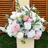 Pink Green Artificial Hydrangea Rose Anthurium Arrangement Wedding Table Centerpiece Floral Runner Party Backdrop Banquet Decor