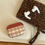 Korea lovely brown plaid soft silicone protection case with leather lanyard fall prevention for airpods 1 2 3 4 pro 2 4nd cover