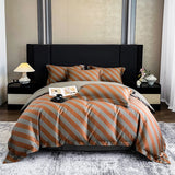 Modern Stripe 100% Egyptian Cotton Luxury Bedding Set 4Pcs Minimalist Style Soft Duvet Cover Set Pillowcases for Bedroom Decor