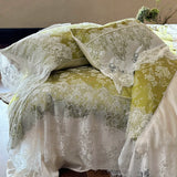 Vintage French Jacquard Lace Patchwork Bedding Set Lyocell Soft Silky Cooling Duvet Cover Flat/Fitted Bed Sheet Pillowcases 4Pcs