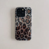 Korean INS Grey Leopard Prints Double Layers IMD Fashionable Phone Case for iPhone 16 15 14 13 Pro Max Back Phone Cover Capa