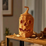 Handcrafted Halloween Woven Pumpkin with Removable Lid Rustic-style Pumpkin Candy Storage Basket Plastic