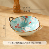 Ceramic Soup Bowl With Handle Salad Pasta Bowl Kitchen Tableware Microwave Oven Bakware 7.5inch Japanese Household Noodle Bowl